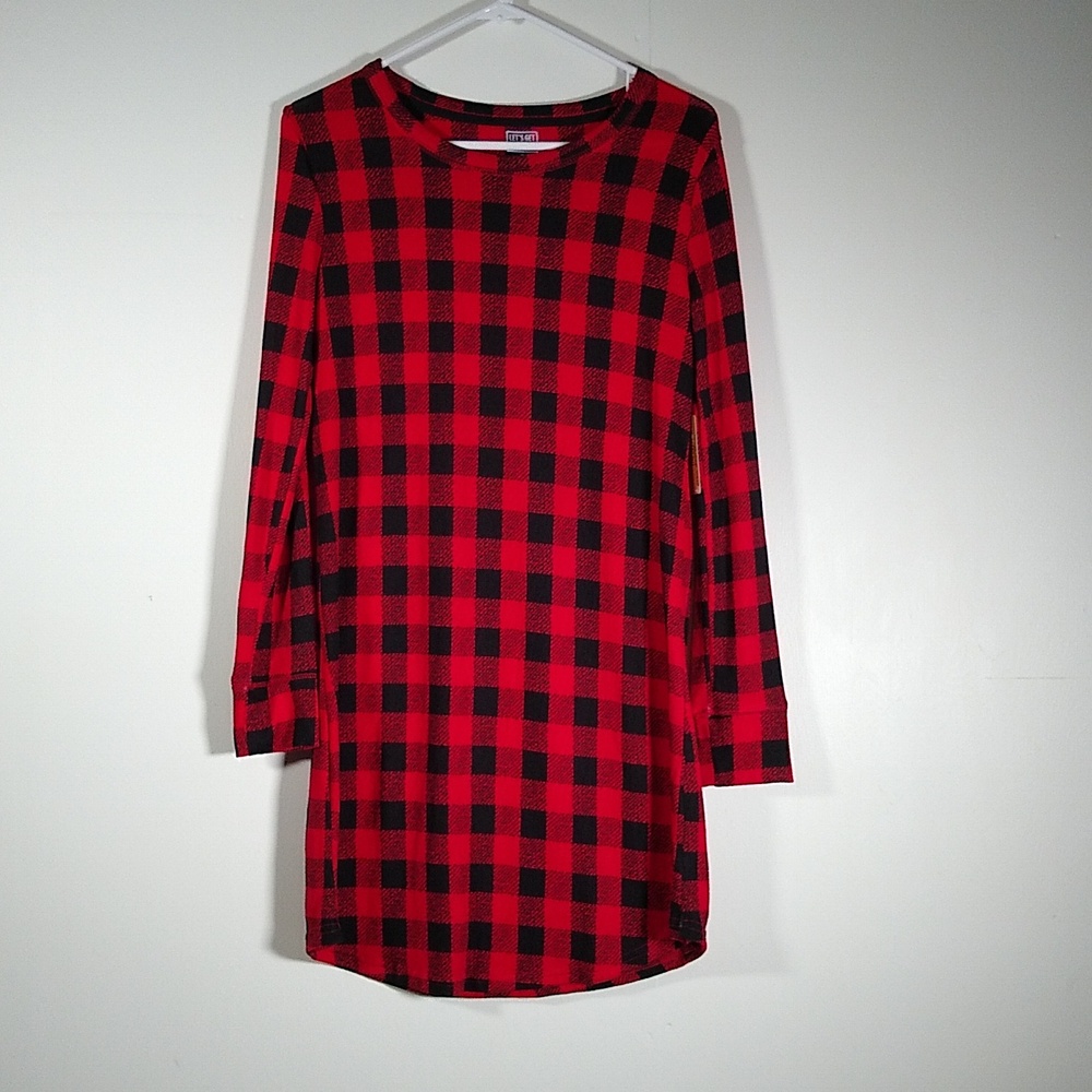 NWT Let's Get Cozy red buffalo plaid night shirt S